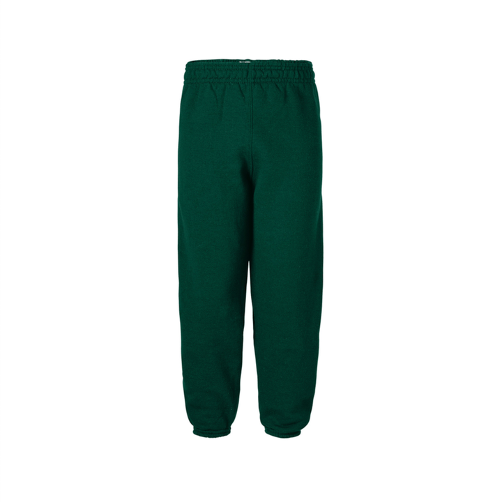 Green sweatpants with elastic waistband.